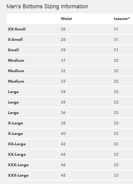 Patagonia Mens Bottom Size Chart