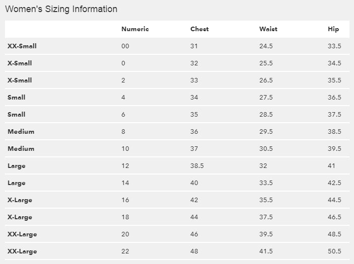 Patagonia Womens Top Size Chart